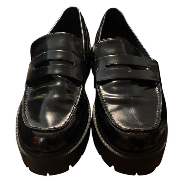 H & M Penny Loafers Womens EUR39/US8.5 Black Leather Retro Y2K Chunky Lug Sole - Picture 8 of 9